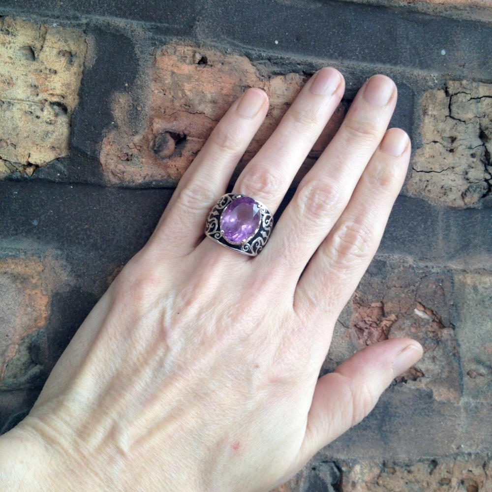 Big Amethyst & Silver Statement Ring - image 4